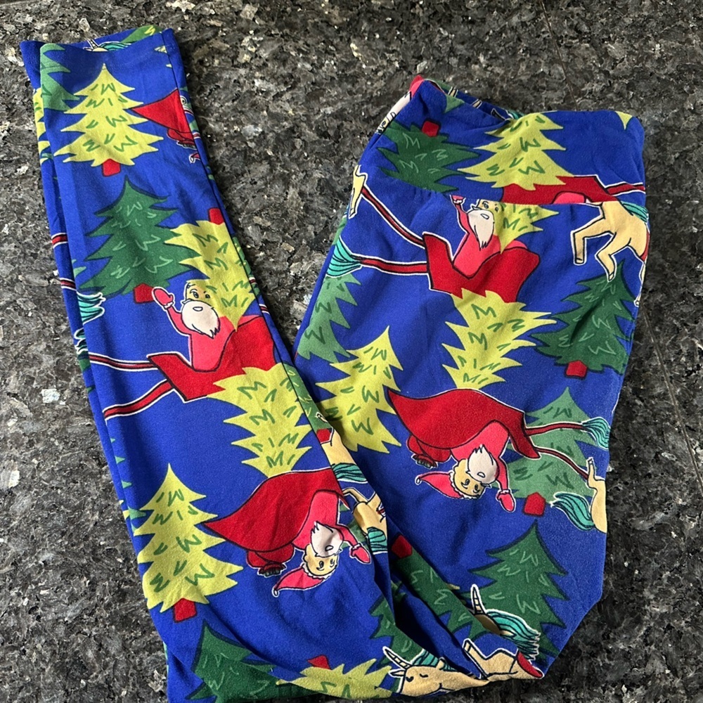 LuLaRoe Holiday Christmas Collection Unicorn Santa Leggings Plus Size 1X TX